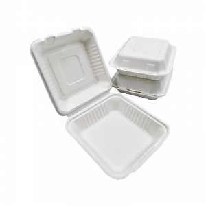 [Hot Item] Biodegradable Take out Clamshell Food Containers Sugarcane Bagasse Burger Snack Bread Cake Box