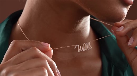 Pave Diamond Script Name Necklace: 14k Solid Gold Personalized Jewelry - Etsy