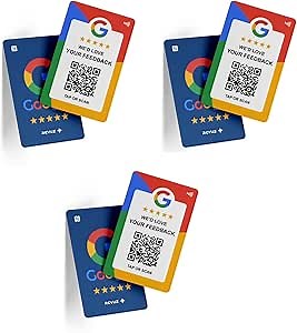 Online Review Card with QR Code and NFC Chip | Tap or Scan | Zero Hassle Self Setup (Blue Card, Pack of 3)
