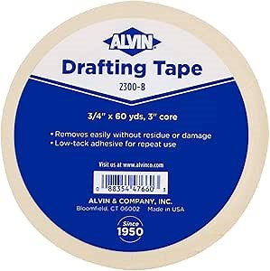 ALVIN Drafting Tape 3/4 Inches x 60 Yards Drafting Tape Model 2300-B Gentle Masking Tape for Painting, Drafting, Architecture, Watercolors, and Home Projects - 60 Yards