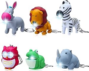 6 Pcs Nurse Animal Flashlight Keychain Pediatric Nurse Flashlight LED Cat Alien Lion Frog Animal Pen Badge Reel Light(Cute)