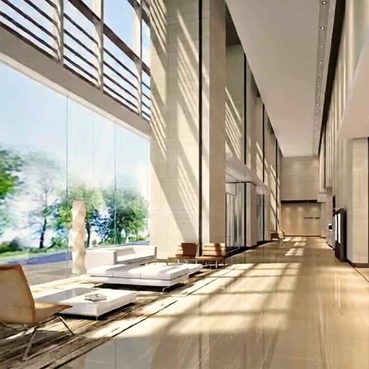 Modern Office Lobby Lounge Design: High ceilings, stone finishes contemporary #interiordesign