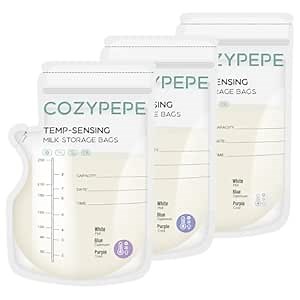 200 Pcs Breastmilk Storage Bags, 8oz Breast Milk Storing Bag with Pour Spout, Temperature-Sensing Color Change Milk Bag for Convenient Breastfeeding, No Leak Presterilized for Freezer