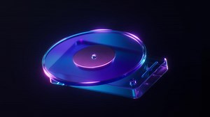 Loop animation of Record player with dark neon light effect, 3d rendering.