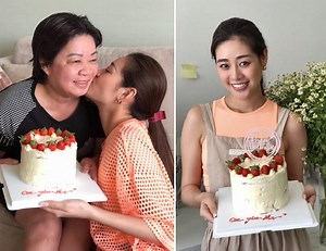Hoa hậu Khánh Vân tự tay làm bánh sinh nhật tặng mẹ