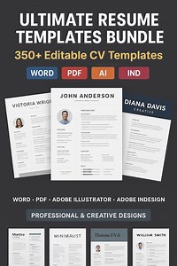 350  Resume CV Templates Bundle | Modern Editable CV Pack | Word, PDF, InDesign & Illustrator | cv Professional Two-Page Layouts - Etsy France
