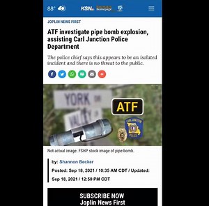 6K views · 40 reactions | HEAR THE PIPE BOMB EXPLOSION: Neighbors blocks away caught the explosion on their security camera. Here it in our article at FSHP >> BIT.ly/2VPxFDs (…+) ATF investigate pipe bomb, assisting Carl Junction Police Department Friday. | Joplin News First | Facebook
