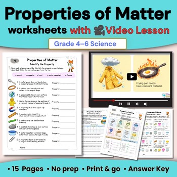 Properties of Matter Worksheets with Video Lesson | Science Grade 4–6