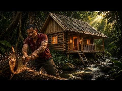 100 Days Solo Bushcraft | Building a Camouflaged Riverside Hideout Inside Deep Woods