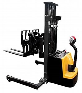 Vestil S-118-AA-FR Steel Adjustable Extendable Fork Stacker 118 in. Raised Height 1500 Lb. Capacity Black/Yellow