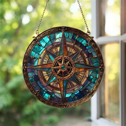 Compass Rose Stained Glass Window Suncatcher – Custom Personalized Nautical Decor Gift, Home Room Window Hanging Art, Unique Glass Art Gift - Etsy UK