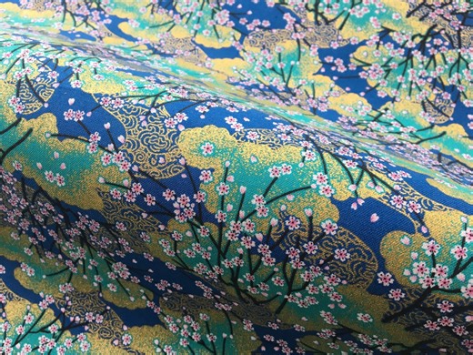 Blue and Golden Japanese Sakura Fabric Cotton Half Yard, Cheery Tree Flowers Quilt Fabric Japanese Flowers Cotton Fabric, Tissue Japonais - Etsy