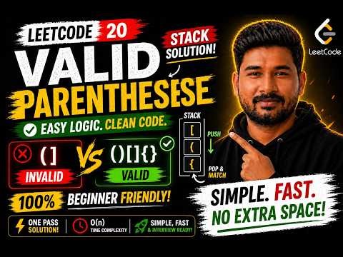LeetCode 20 Valid Parentheses | Easy Stack Logic Explained Step-by-Step 🚀#dsa #leetcode #leetcode20