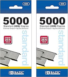 BAZIC Products Staples Standard 26/6 5000/Pack, Durable Silver Stapler pins Ideal Office Staples for Home, School & Business, 2-Pack