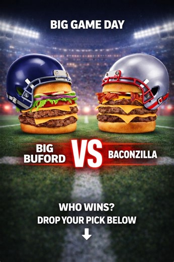 🏈 Big Game energy. Big Burger beef. 🍔🔥 It’s Big Buford® vs. Baconzilla!® — no refs, just real ones voting. ❤️ = Big Buford® 👍 = Baconzilla!® 💬 Talk your talk in the comments if you’re really about it 😤🍔 | Checkers and Rally's