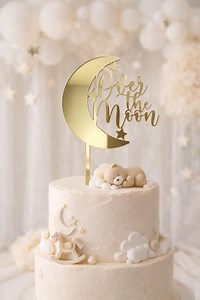 Over the Moon Cake Topper – Baby Shower Acrylic Topper - Etsy