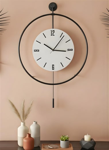 Modern Black Metal Pendulum Wall Clock, LED Backlit, Large Silent Minimalist Home Decor - Etsy