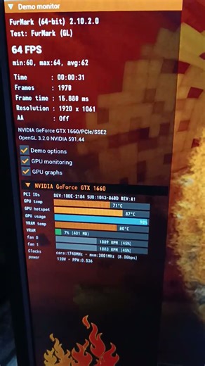 GTX 1660 - Furmark Test - Hot one, need new thermal paste... #gtx1660 #nvidia #gpu #furmark #gaming