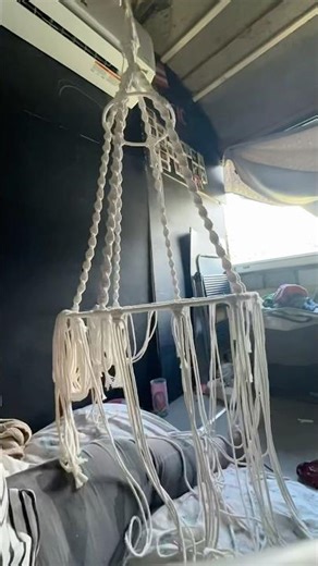 DIY macrame hammock for the cats #bus #buslife #lifestyle #macrame #cat #cats