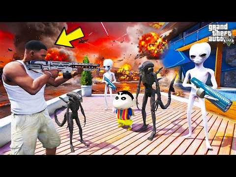 Franklin Fight Aliens To Save Shinchan in GTA 5 | SHINCHAN and CHOP