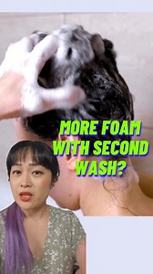 Getting more foam when you shampoo twice doesn't mean you needed to shampoo twice! It just means you needed to shampoo at least once. The amount of foam only tells you about your previous wash. I talk about this and a ton more in my new YT video - debunking the worst haircare misinformation on TT. Link in bio and stories! #hairscience #haircarescience #chemistexplains #hairstagram #instahaircare #cosmeticchemistry | Lab Muffin Beauty Science