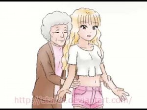 Old lady tickles young girls belly button