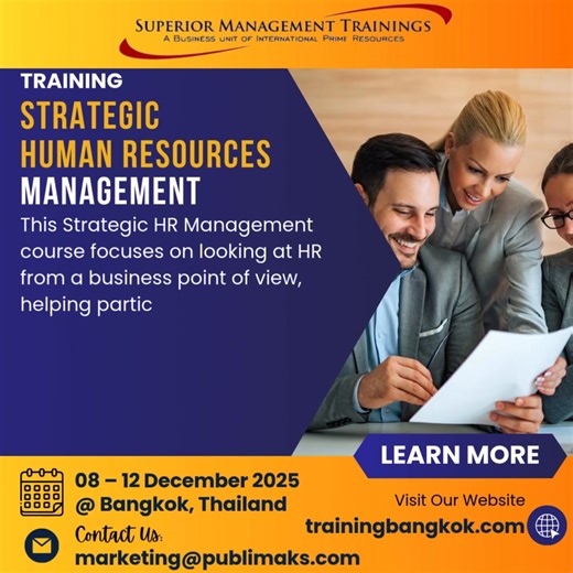 24 shares |  Ready to elevate your HR career? Join Strategic Human Resources Management (SHRM) Training in Bangkok | 08–12 Dec 2025. Seats are limited — book now!  marketing@publimaks.com | https://www.trainingbangkok.com/strategic-human-resources-management/ #HRTraining #StrategicHR #HRStrategy #SHRMBangkok #BangkokTraining #CareerGrowth #HRProfessionals #LeadershipSkills #TrainingForSuccess #LevelUpYourHR | Management Training Courses in Bangkok | Facebook