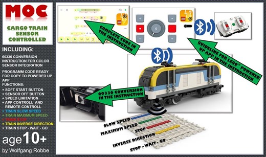 LEGO MOC-165002 Cargo Train 60336 with Colour Sensor update and Powered Up App control panel 88007 (City > Trains 2023)
