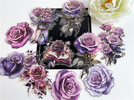 Purple Rose Floral Sticker Pack – 10 Die-cut Stickers | Vintage Botanical, Cottagecore Aesthetic - Etsy