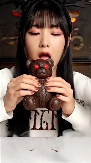 POV: You eat a spooky chocolate teddy at 3AM 👻🍫 #mukbang #shorts