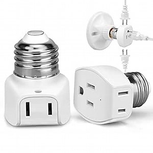 E26/E27 3 Prong Light Socket to Plug Adapter, 2 Prong/3 Prong Light Socket Adapter Outlet, Polarized Screw in Outlet Light Bulb Converter Socket Fit for 2/3Prong Convert, for Porch Patio Garage