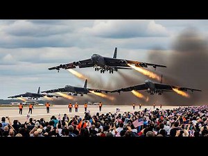 Pilot and Crew of US Air Force B-52 Bomber Take Off at Full Speed