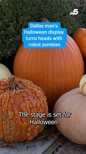 A Dallas artist’s Halloween yard display has gone viral for its zombie robots, toxic waste, and fiery car crash scene, even though he says he doesn’t like Halloween. 🎃 The full spooky story here ➡️ https://on.nbcdfw.com/b2rMK9L | NBC DFW