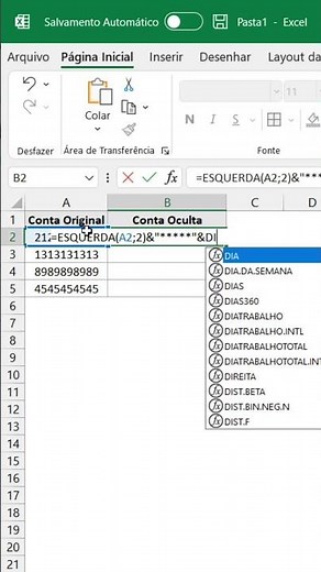 Como ocultar letras/números no Excel