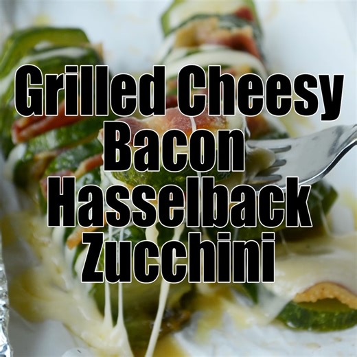 Cheesy Bacon Hasselback Zucchini made on the grill, in the oven or air fryer, either way it’s a crowd pleasing easy recipe! Keto, Low Carb, Gluten Free, Crowd Pleaser healthy side dish! | SugarFreeMom.com