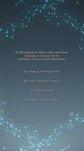 CCNA Quiz: Which IOS command displays a concise list of interface status and IP addresses?
