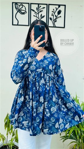 Blue Floral Peplum Kurti Top | Cotton Casual Ethnic Tunic for Women - Etsy