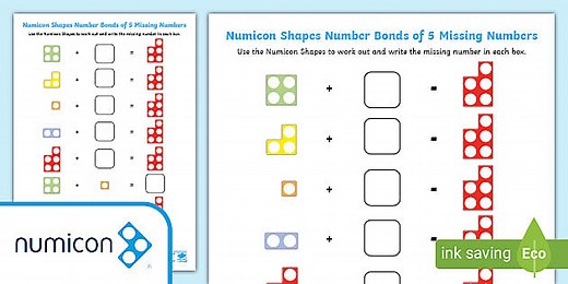 Numicon Shapes Number Bonds of 5 Missing Numbers Activity