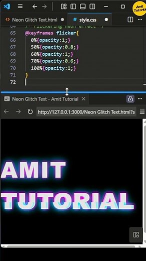 Neon Glitch Text Animation in 1 Minute | HTML & CSS (No JS) |Amit Tutorial #shorts @amittutorial5
