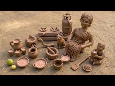 DIY Clay Miniature Village Kitchen Set & Figures | Homemade Clay Craft