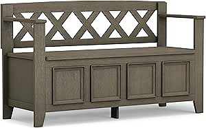 SIMPLIHOME Amherst Entryway Storage Bench - 48 inch Wide Solid Wood Hallway Seat in Farmhouse Grey, Transitional Bench for Entryway or Living Room with Lift-Up Lid and Spacious Storage