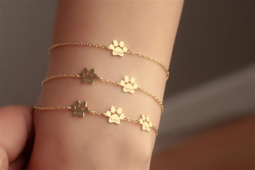 14K Gold Paw Print Bracelet, Dog Paw Name Bracelet, Tiny Pet Paw Jewelry, Custom Pet Name Memorial Jewelry, Dog Lover Gift - Etsy Australia
