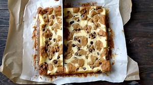 14M views · 2.3K reactions | These easy Chocolate Chip Cookie Cheesecake Bars are made with just five ingredients! https://www.momontimeout.com/chocolate-chip-cookie-cheesecake-bars/ | Mom On Timeout | Facebook