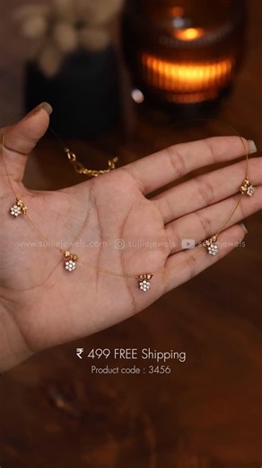Sullie Jewels on Instagram: "Minimal Diamond Star Invisible Gold String Chain Product code: 3456 ₹499 Diamond Star Invisible Gold String Chain Product code: 3457 ₹499 ‼️Comment to get the product link sent directly to your DM 🎁 ⁉️ 3 Ways to Shop from Sullie Jewels : 1. Shop on our website – just search using the product code 2. Message us directly on Instagram 3. Text us on WhatsApp: +91 8095778479 #stringchain #design #diamondstringset #fashion #jewellery #unique #kerala #southindian #traditio