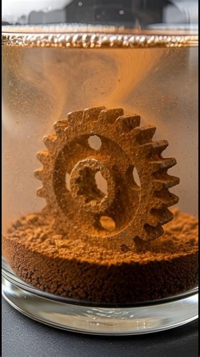 Heavily Rusted Small Gear Rust Removal | Macro Acid Cleaning Reaction in Glass Container