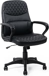 CLATINA Office Chair - Mid Back Leather Computer Desk Chairs with Wheels, Ergonomic Executive Swivel Stool with Lumbar Support, Armrest for Home Office, Black