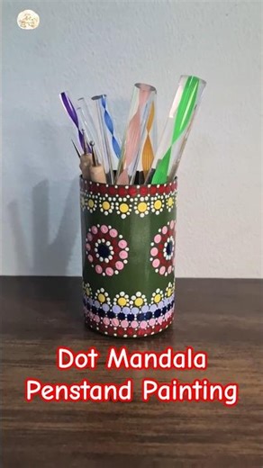 Dot Mandala Pen Stand Painting 💚 | Bottle Art DIY | Little Art Moments #diy #mandala #Shorts