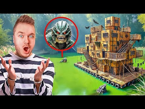 POND MONSTER TRAPPED PAPA JAKE! FLOATING BOX FORT PRISON ESCAPE! Box Fort (Cardboard Crafts)