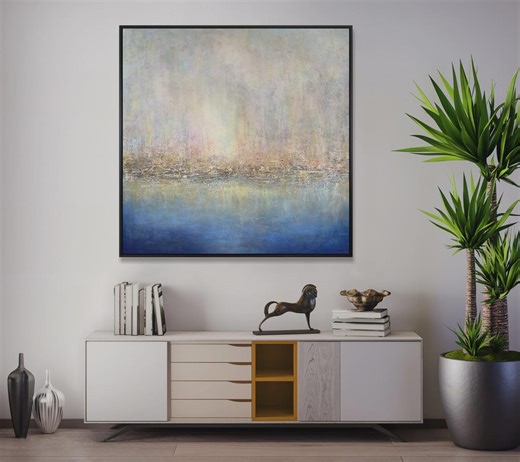Large Abstract Blue Gold Painting Huge Textured Canvas Art Modern Horizon Serene Statement Wall Decor - Etsy
