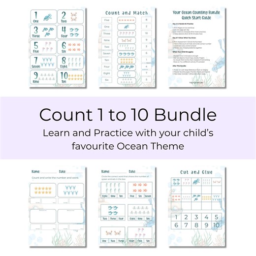 Ocean Counting 1-10 Bundle, Learn & Practice Worksheets and Charts, Ocean Theme Math Activities, Homeschool and Classroom, Digital Download - Etsy